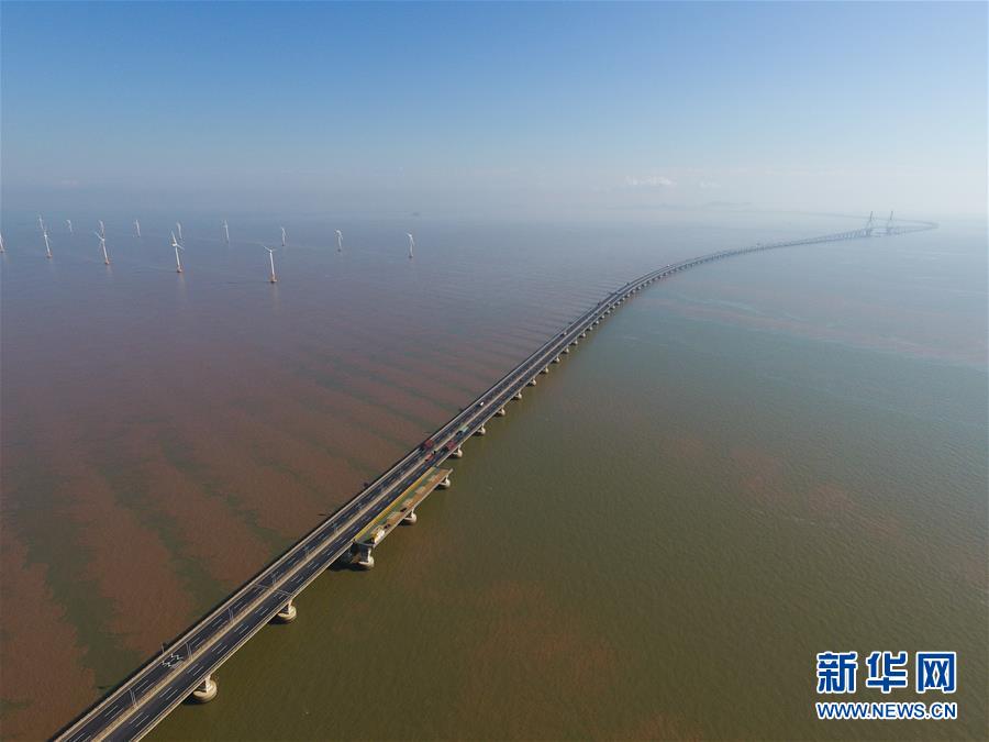 俯瞰上海东海大桥海上风电场