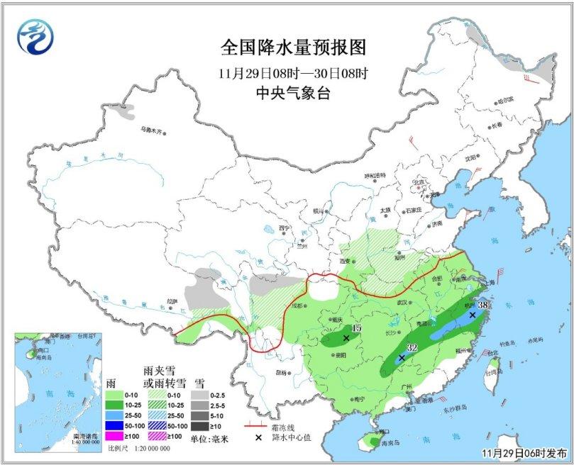 冷空气影响南方地区 江南中部局地29日有大雨